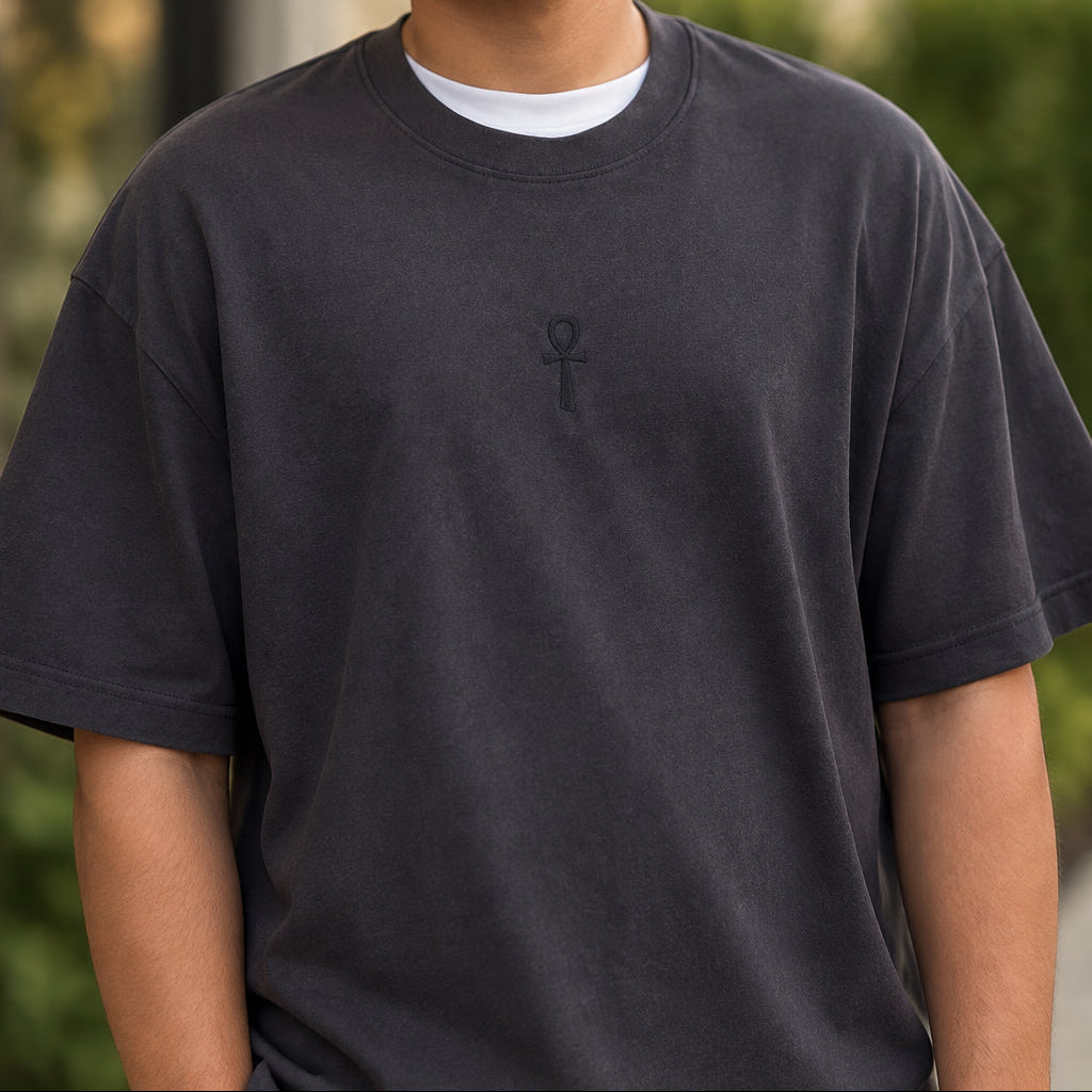 Oversized Key of Life Tee - Acid Grey
